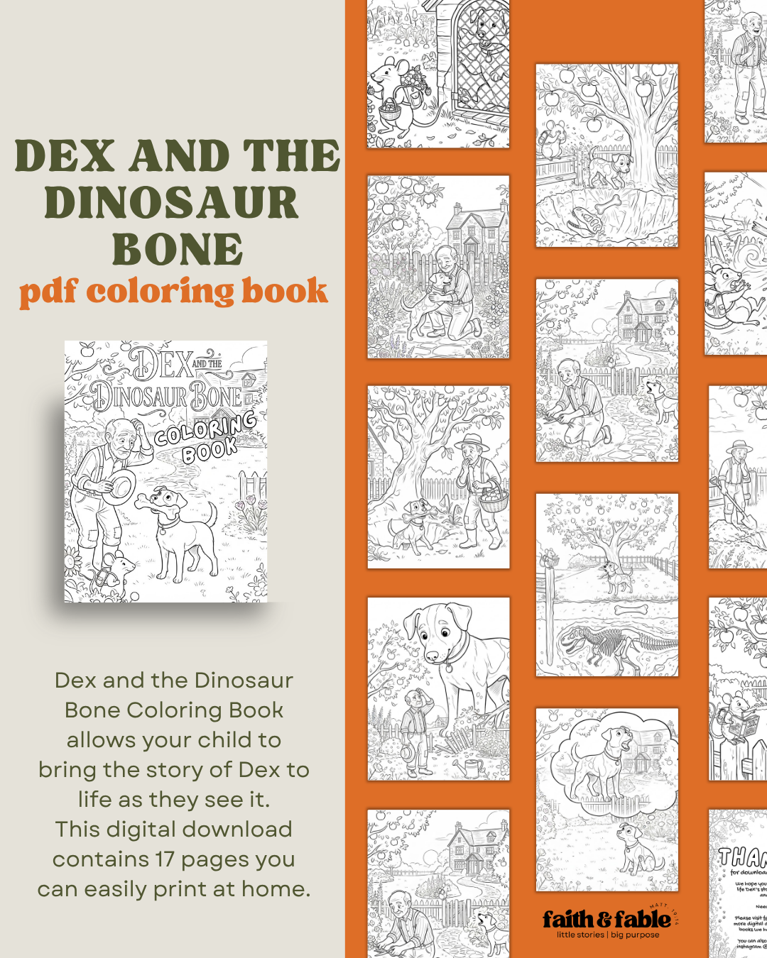Dex and the Dinosaur Bone – PDF Coloring Book