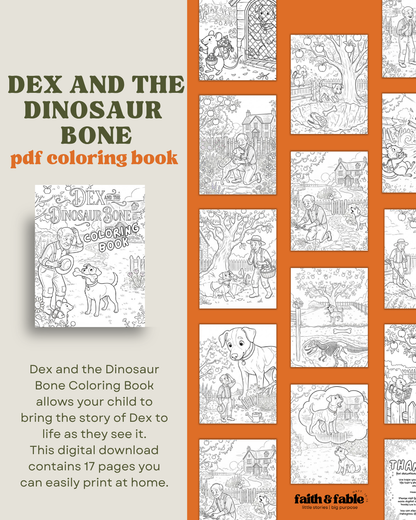Dex and the Dinosaur Bone PDF Coloring Book – 17 printable pages